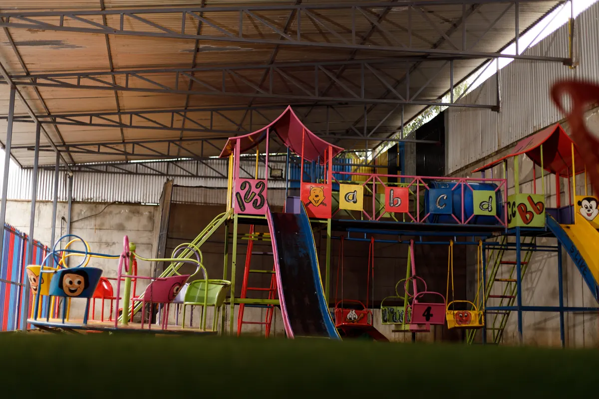 Wide view of the outdoor play area